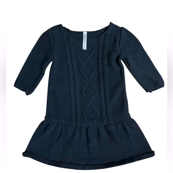 Cherokee Girls Black Cable Knit Sweater Dress Drop-Waist Ruffle Size 7/8 - Picture 1 of 4